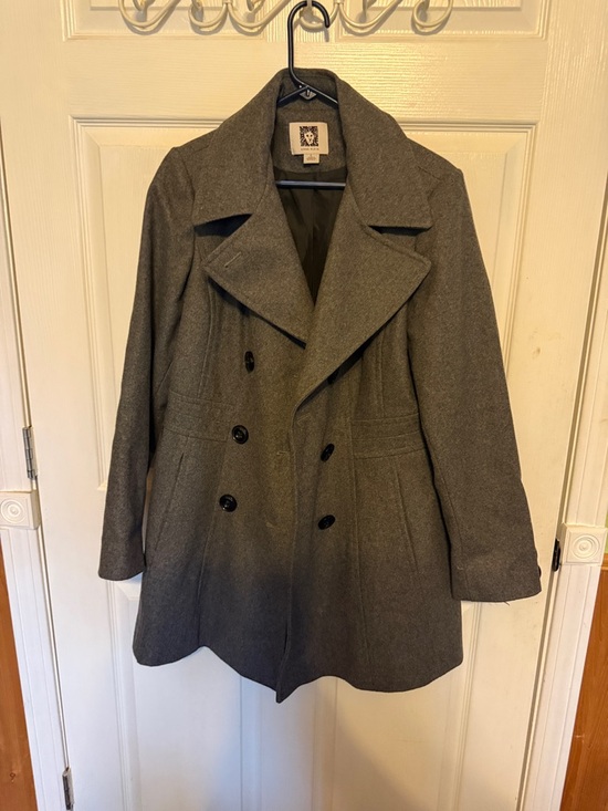 Anne Klein Jackets & Blazers - Anne Klein Gray Double-Breasted Wool-Blend Peacoat